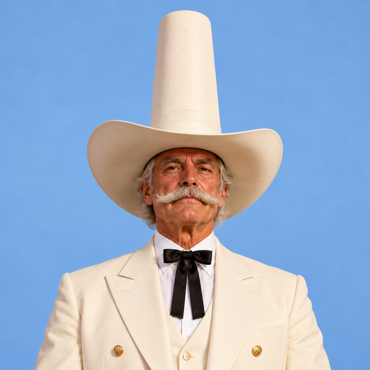 Portrait of Ten Story Hat with his towering cowboy hat